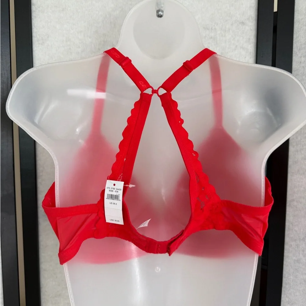 aerie Lightly Lined Wireless Bra ~ Red ~ 2-Way Classic to Racerback~ 36D Lace